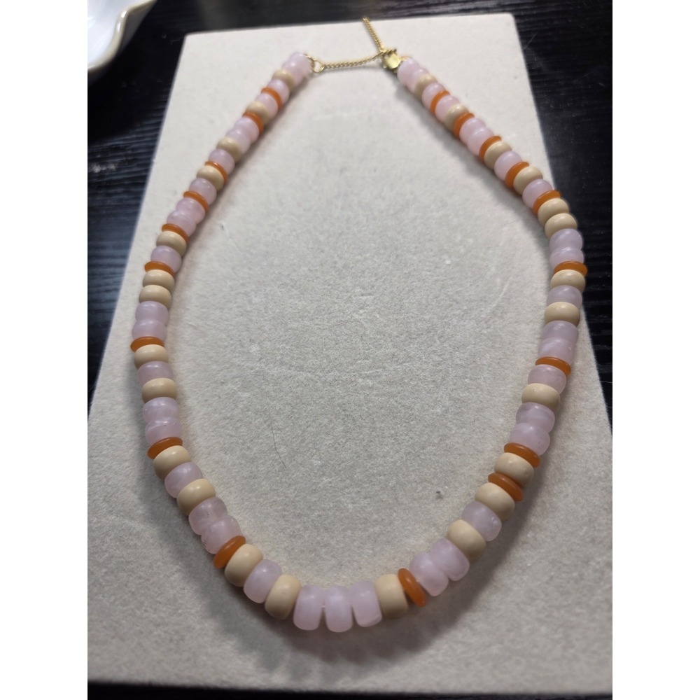 Madewell Acrylic Beaded Necklace 18in Pink Orange Neutral Boho Minimalist - Picture 3 of 4